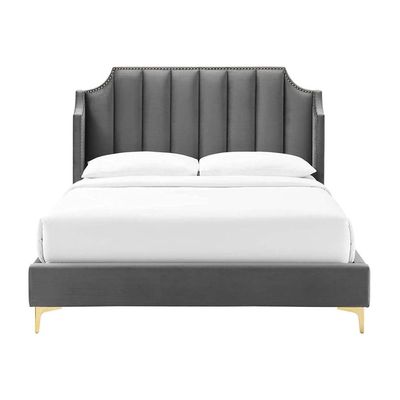 Daniella Channel Tufted 160X200 Queen Bed/Dark Grey 