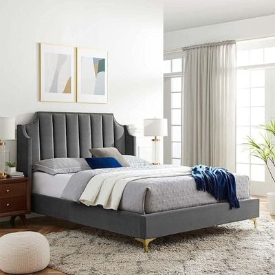 Daniella Channel Tufted 160X200 Queen Bed/Dark Grey 