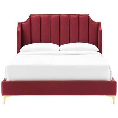 Daniella Channel Tufted 160X200 Queen Bed/Red 