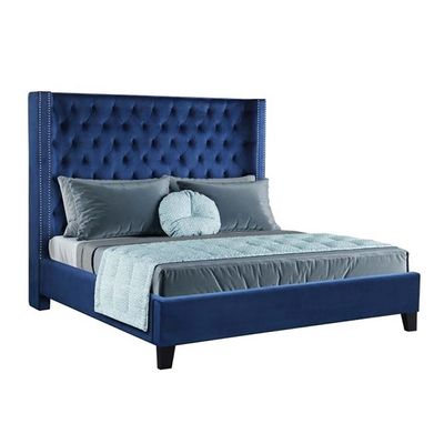 Purkey Upholstered 160X200 Queen Bed /Navy Blue