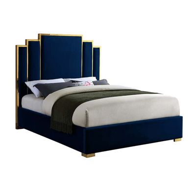 Harlen Velvet 160X200 Queen Bed /Navy Blue