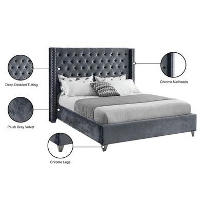 Aiden Velvet 160X200 Queen Bed/Grey 