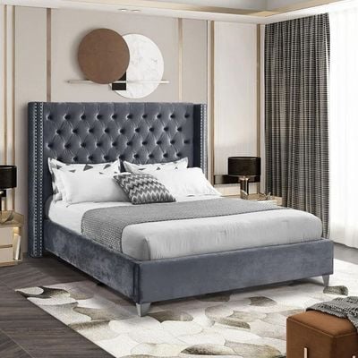 Aiden Velvet 160X200 Queen Bed/Grey 