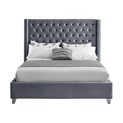 Aiden Velvet 160X200 Queen Bed/Grey 