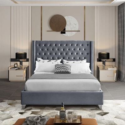 Aiden Velvet 160X200 Queen Bed/Grey 