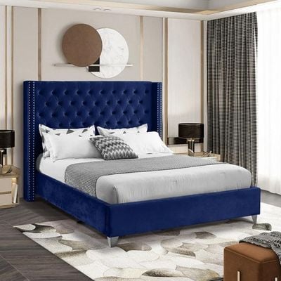 Aiden Velvet 160X200 Queen Bed/Navy Blue 