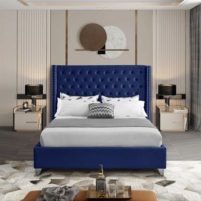 Aiden Velvet 160X200 Queen Bed/Navy Blue 