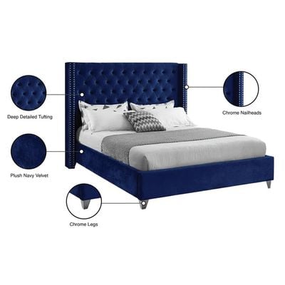 Aiden Velvet 160X200 Queen Bed/Navy Blue 