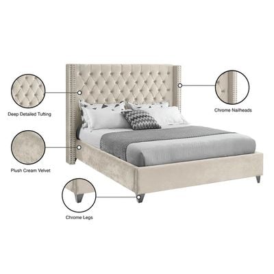 Aiden Velvet 160X200 Queen Bed/Beige 