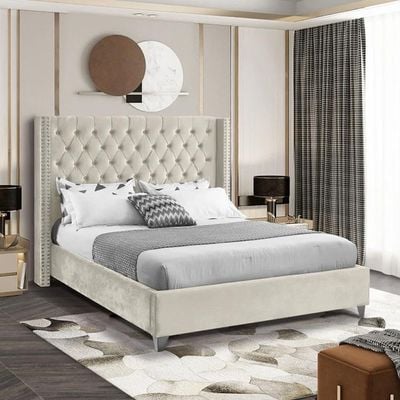 Aiden Velvet 160X200 Queen Bed/Beige 