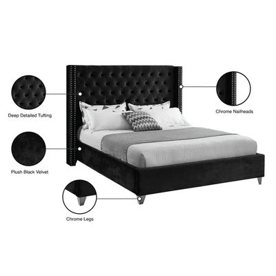 Aiden Velvet 160X200 Queen Bed/Black 