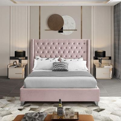 Aiden Velvet 160X200 Queen Bed/Pink 