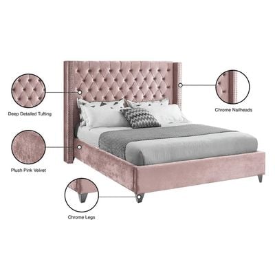 Aiden Velvet 160X200 Queen Bed/Pink 