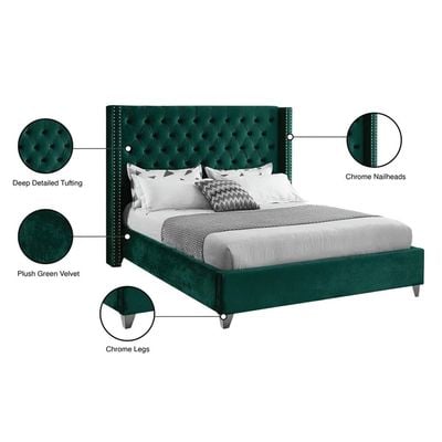 Aiden Velvet 160X200 Queen Bed/Green