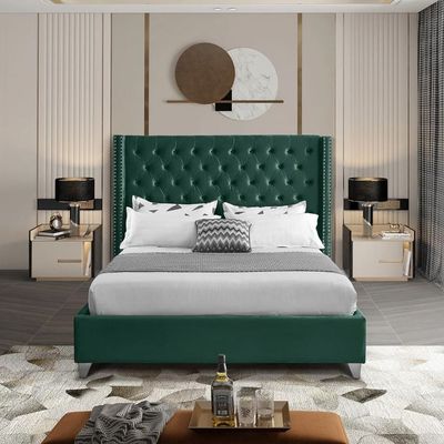 Aiden Velvet 160X200 Queen Bed/Green