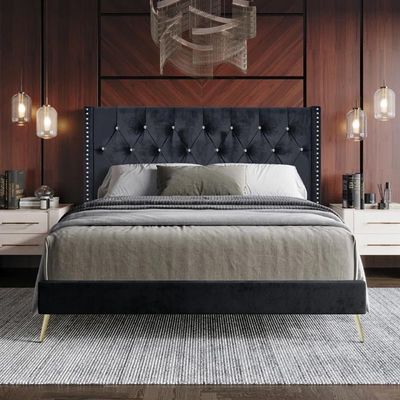 Caroline 160X200 Queen Bed Velvet/Black 