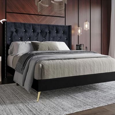 Caroline 160X200 Queen Bed Velvet/Black 