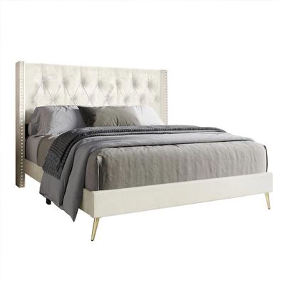 Caroline 160X200 Queen Bed Velvet/Beige 