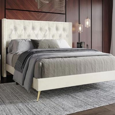 Caroline 160X200 Queen Bed Velvet/Beige 