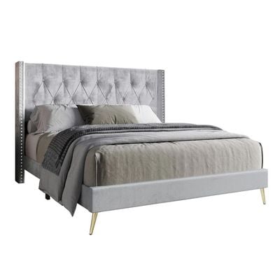 Caroline 160X200 Queen Bed Velvet/Grey 