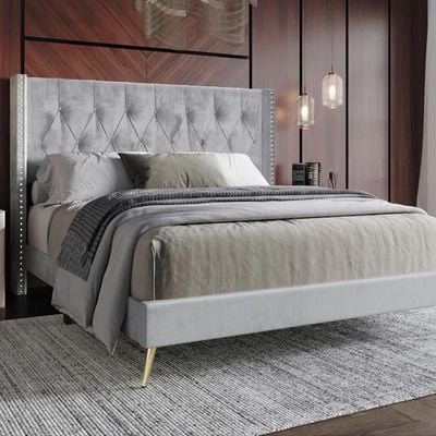 Caroline 160X200 Queen Bed Velvet/Grey 