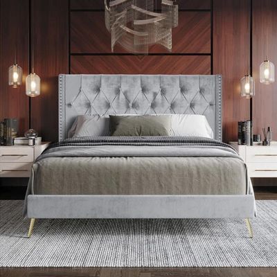 Caroline 160X200 Queen Bed Velvet/Grey 