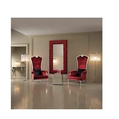 Modern Italian Red Velvet Button Upholstered Mirror