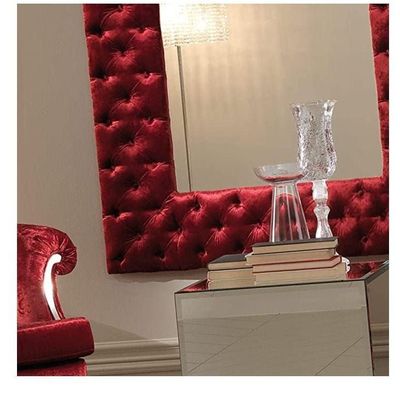 Modern Italian Red Velvet Button Upholstered Mirror