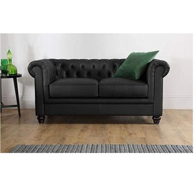 Black Leather Chester Field Sofa 2 Seater