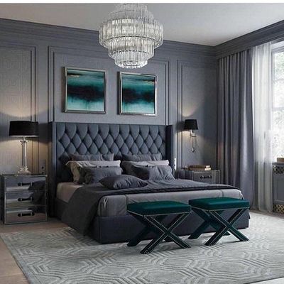 GIORDANI Velvet Upholstered Tufted Bed Frame super Queen size (160 x 200)