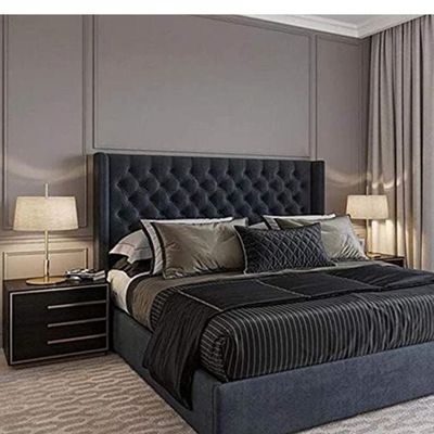 R2R FURNITURE Super King Size Bed with Mattress In Black Velvet 200x200 cm