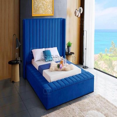 Elegant Modern Luxury Design in Blue Velvet - King Size 180x200 cm (with Mattress)