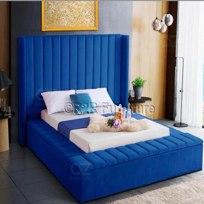Elegant Modern Luxury Design in Blue Velvet - King Size 180x200 cm (with Mattress)