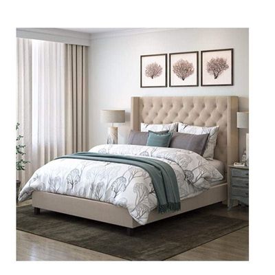 Copper Grove Buje Tufted Fabric Bed With Wings Queen Size 160x200 cm