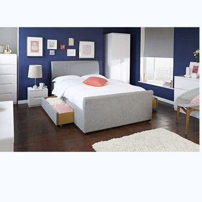 R2R Simple Bed with 2 Drawers Queen Size - (160x200cm) (dark grey, Jute)