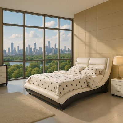 HOMEGENIE ELEGANT SLEIGH BEDFRAME WITH PREMIUM POCKET SPRING MATTRESS, NO STORAGE GREY AND CREAM LEATHER (SUPER KING SIZE (200X200))