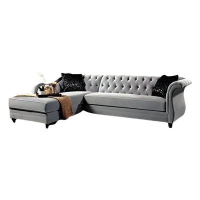 L shape corner sofa with Tufted Back design - Light Grey Color