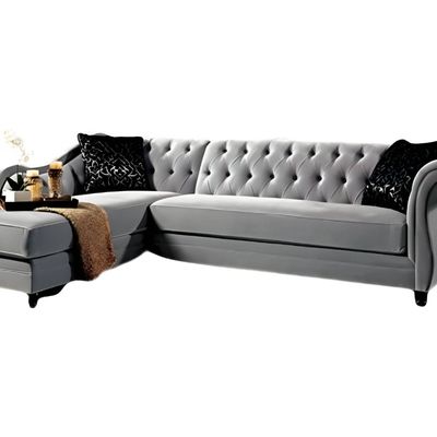 L shape corner sofa with Tufted Back design - Light Grey Color