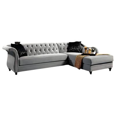 L shape corner sofa with Tufted Back design - Light Grey Color