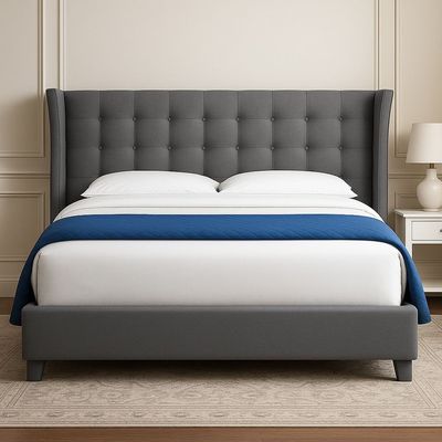 Blenheim Grey Velvet Winged Ottoman Bed With mattress 180X200 (King Size)