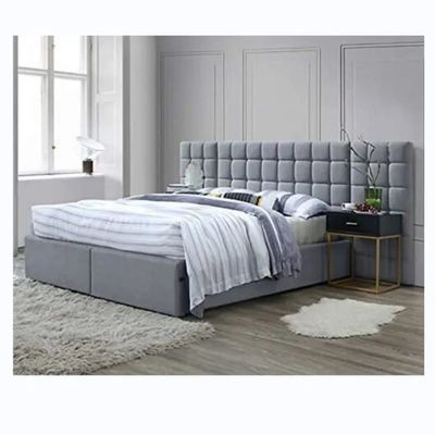 Milano Panel Headboard King Size Bed with Mattress and Storage - (180x200cm) (grey)