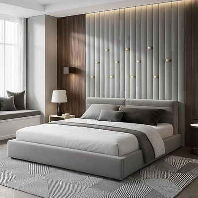 Milano Panel Headboard King Size Bed with Mattress and Storage - (180x200cm) (grey)