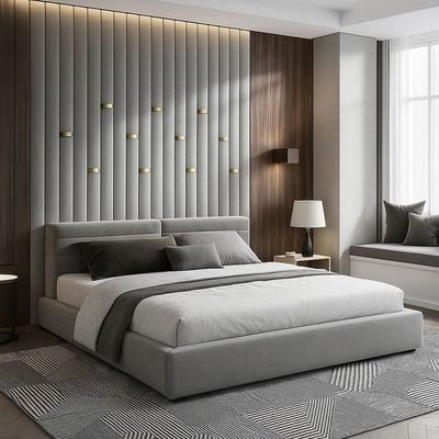 Milano Panel Headboard King Size Bed with Mattress and Storage - (180x200cm) (grey)