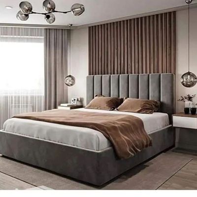 Piano Design Super King Size Panel Headboard Bed Grey Faux Leather 200x200cm