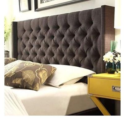 Upholstered Wingback King Headboard Design In Brown Fabric 180x200 cm