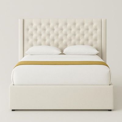 Velvet Upholstered Tufted Bed Frame (180 x 200 cm, Off-White)