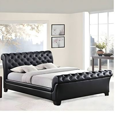 Kate Bed Design with Mattress in Queen Size - (160x200 cm) (black, Faux Leather)