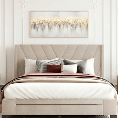 Beck upholstered platform super king size bed with mattress (W200X200)