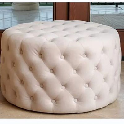 Velvet Fabric Tufted Pouf Ottoman 60x60x45cm