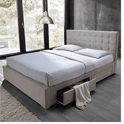 R2R Excellent Handcrafted King SIze Bed with 4 Drawers (grey, Jute)